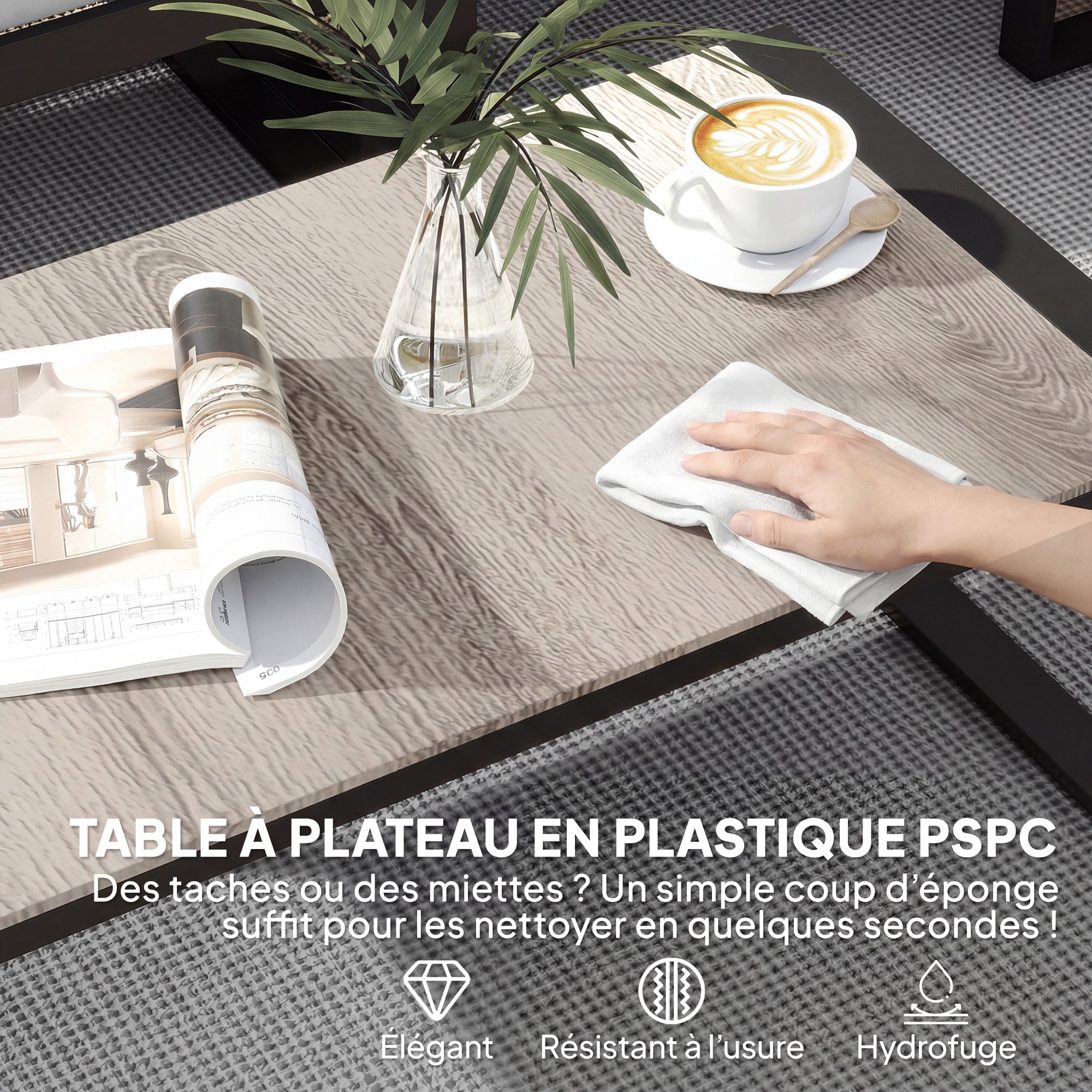 Solarias Salon de Jardin Extérieur d'Angle 5 Personnes avec 2 Canapés, Chaise Sans Accoudoirs, Table Basse, Gris Foncé
