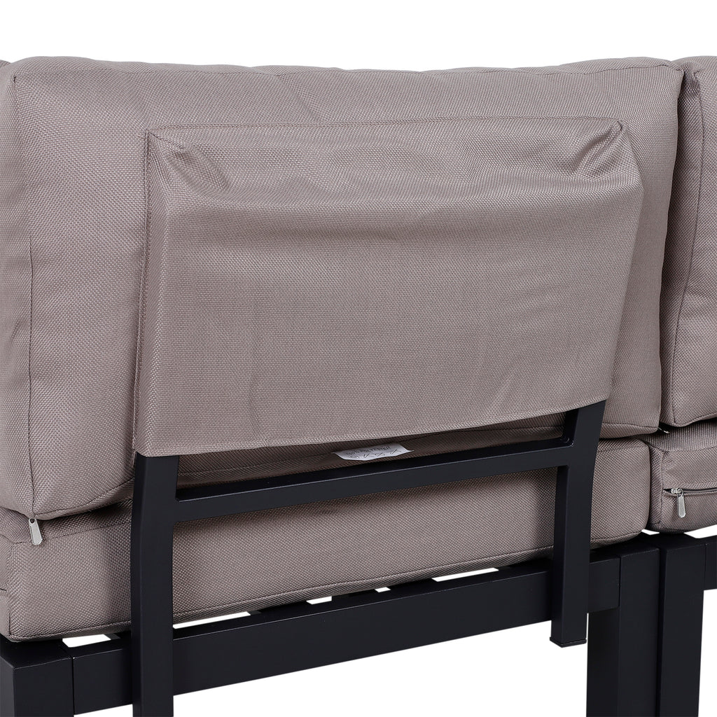 Solarias Ensemble Salon de Jardin d'angle Design Contemporain 5 Places Coussins Marron Table Basse alu. Noir et Imitation Bo
