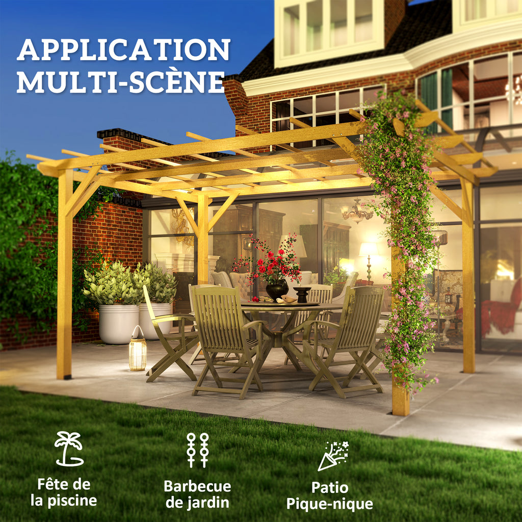 Solarias Pergola de jardin extérieur 3 x 4 m pergola en bois pour plantes grimpantes, bois naturel