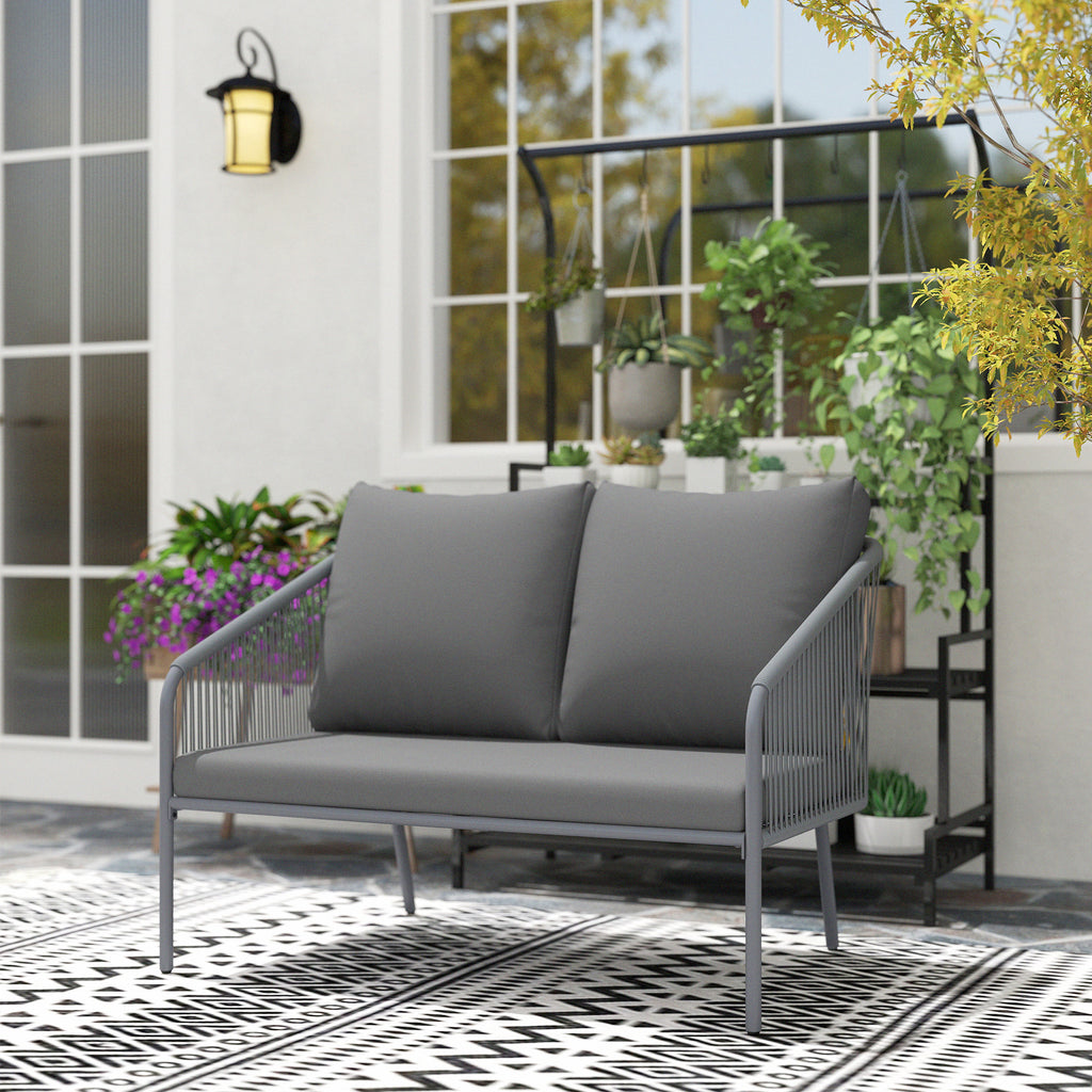 Solarias Canapé de jardin 2 places en résine tressée avec coussins canapé d'extérieur accoudoirs cadre en acier 112x72x76cm 