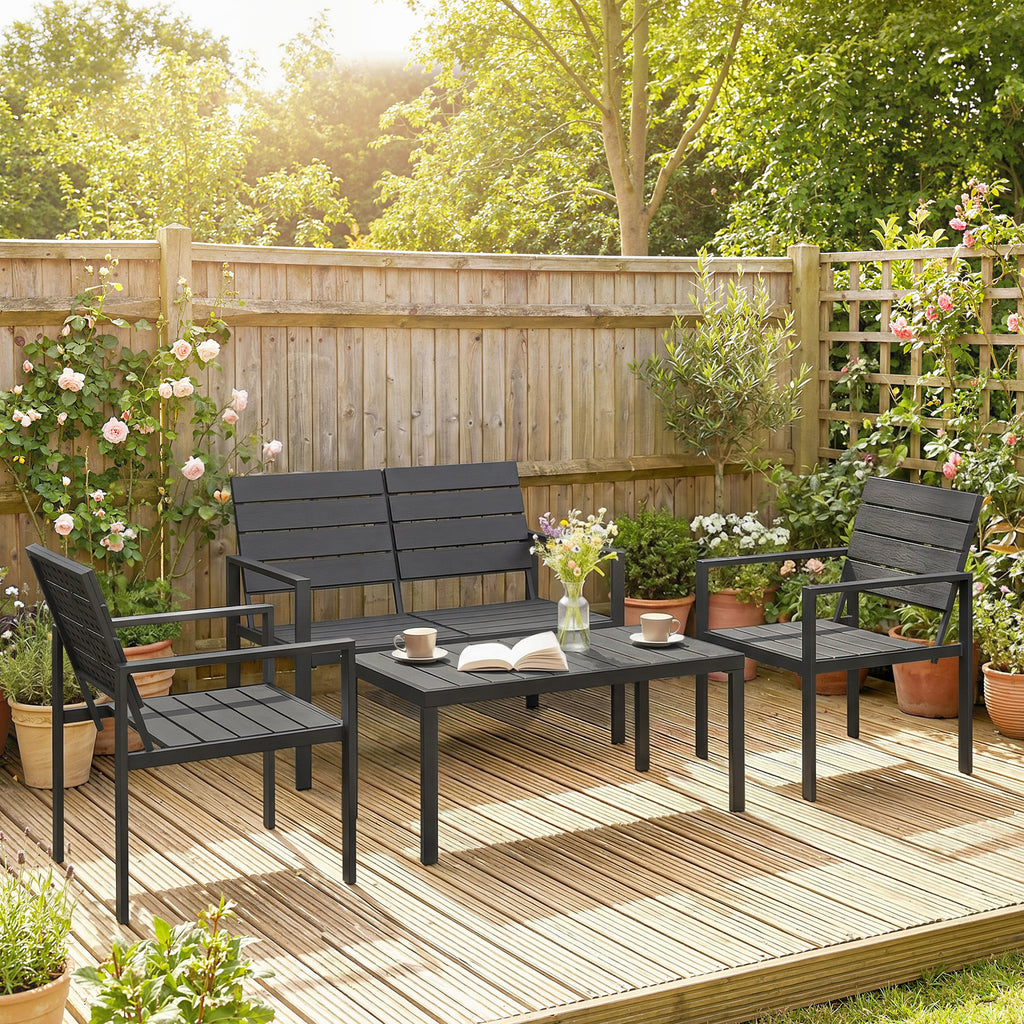 Solarias Salon de jardin extérieur 4 pièces canapé 2 places, 2 chaises et table basse, mobilier de jardin terrasse veranda, 