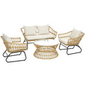 Solarias Salon de jardin 4 pièces en résine tressée canapé 2 places + 2 fauteuils + 1 table basse sable et crème