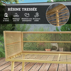 Solarias Salon de jardin extérieur en résine tressée 5 places modulable 2 canapés, pouf et table basse, coussins inclus, crè