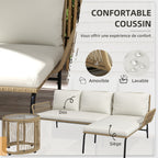 Solarias Salon de jardin extérieur d'angle 3 places en résine tressée avec canapés, chaise longue, table basse et coussins, 