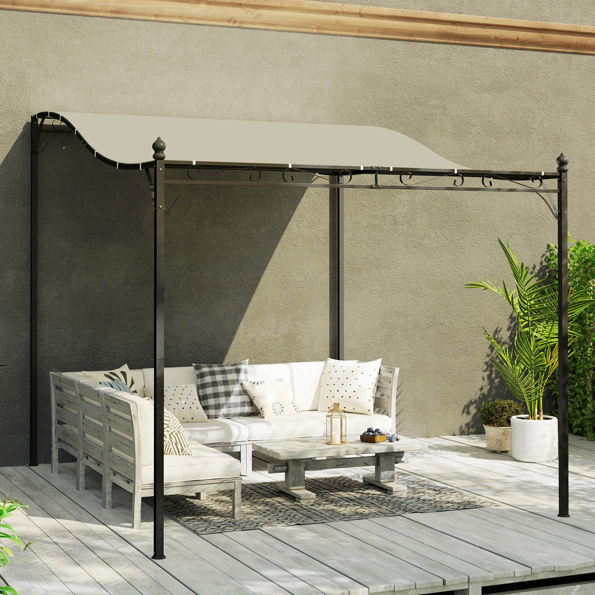 Solarias Pergola de 2,5 x 3 m, Pavillon de Jardin Monté sur Mur, Résistant à l'eau, Cadre en Métal, Trous de drainage, Toit 