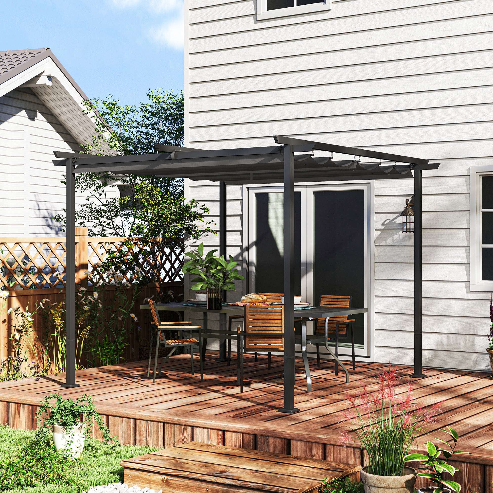 Solarias Pergola de Jardin 3 x 3 m avec Auvent Réglable, Cadre en Métal, Protection UPF30+, Auvent pour Véranda, Terrasse, G