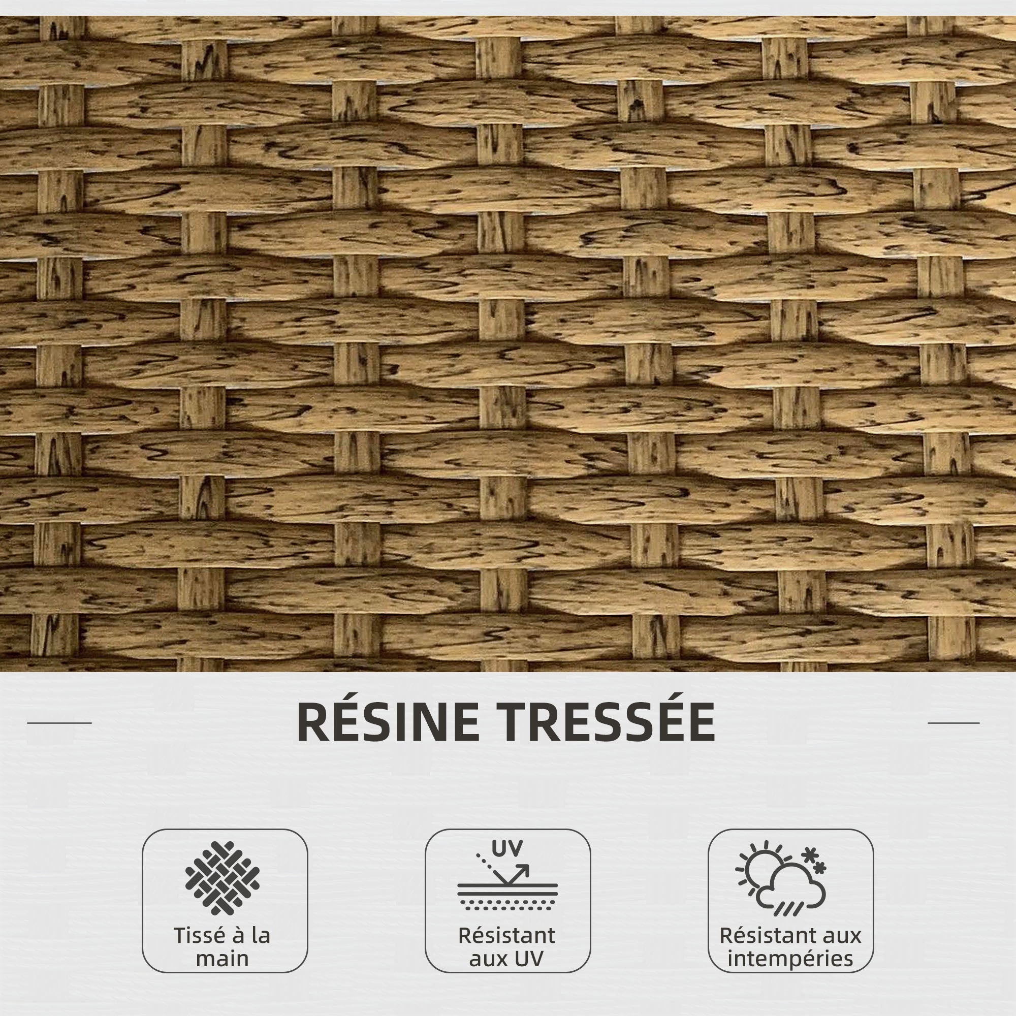 Solarias Salon de jardin d'angle 4 pers. 3 pièces avec 1 table basse coussins grand confort inclus résine tressée crème