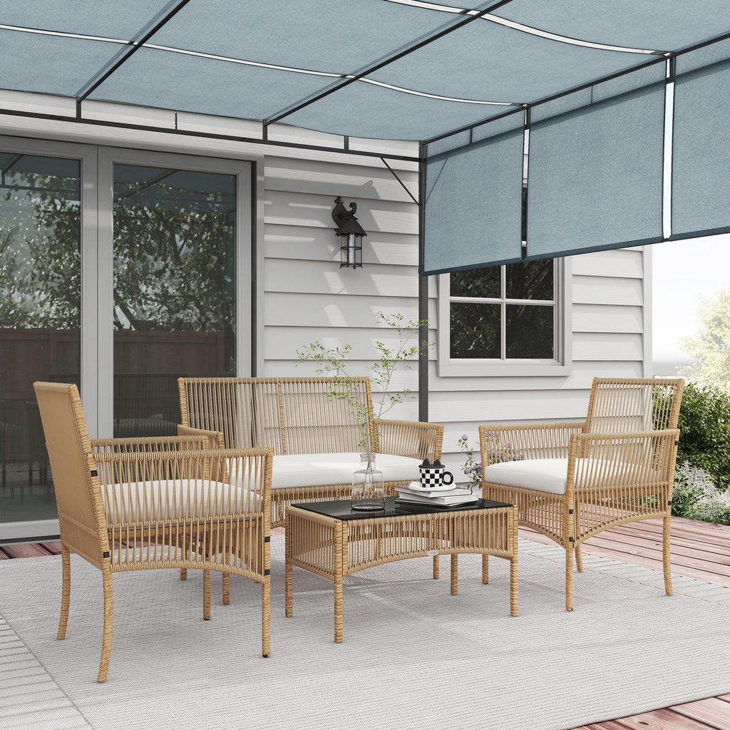 Solarias Ensemble salon de jardin 4 pièces canapé 2 places 2 fauteuils 1 table basse plateau verre trempé