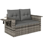 Solarias Canapé 2 places en rotin avec coussins Pliable Plateaux latéraux Sofa lounge Gris clair