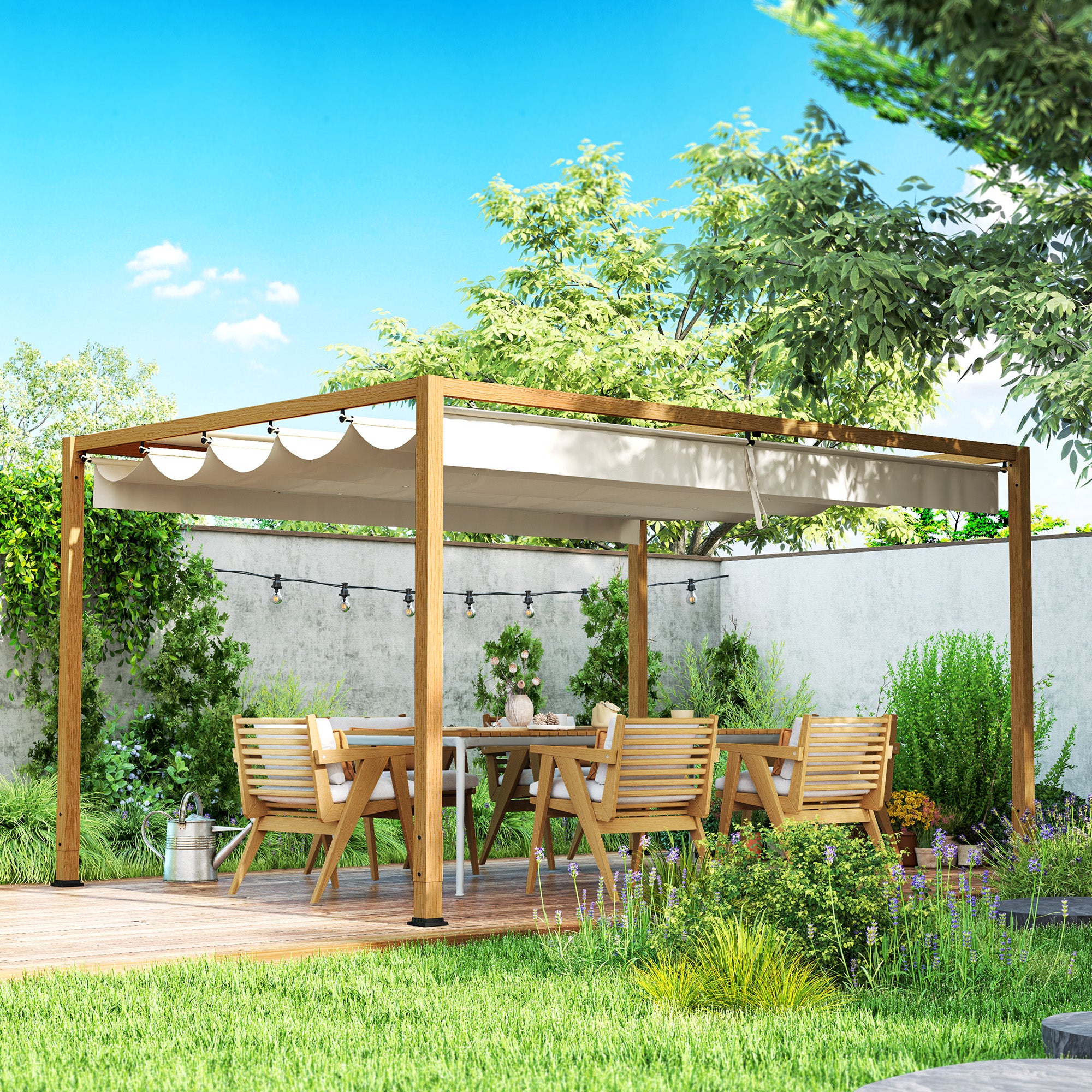 Solarias Pergola extérieure 4 x 3 m avec toit rétractable et cadre en aluminium effet bois