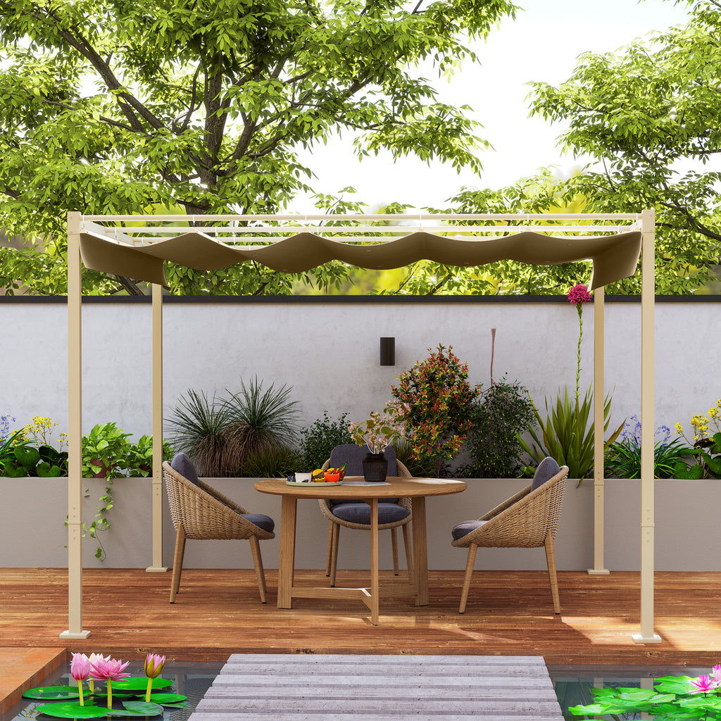 Solarias Pergola de jardin 3 x 3m avec toit rétractable et fixation magnétique, auvent de protection solaire, UPF30+, kaki