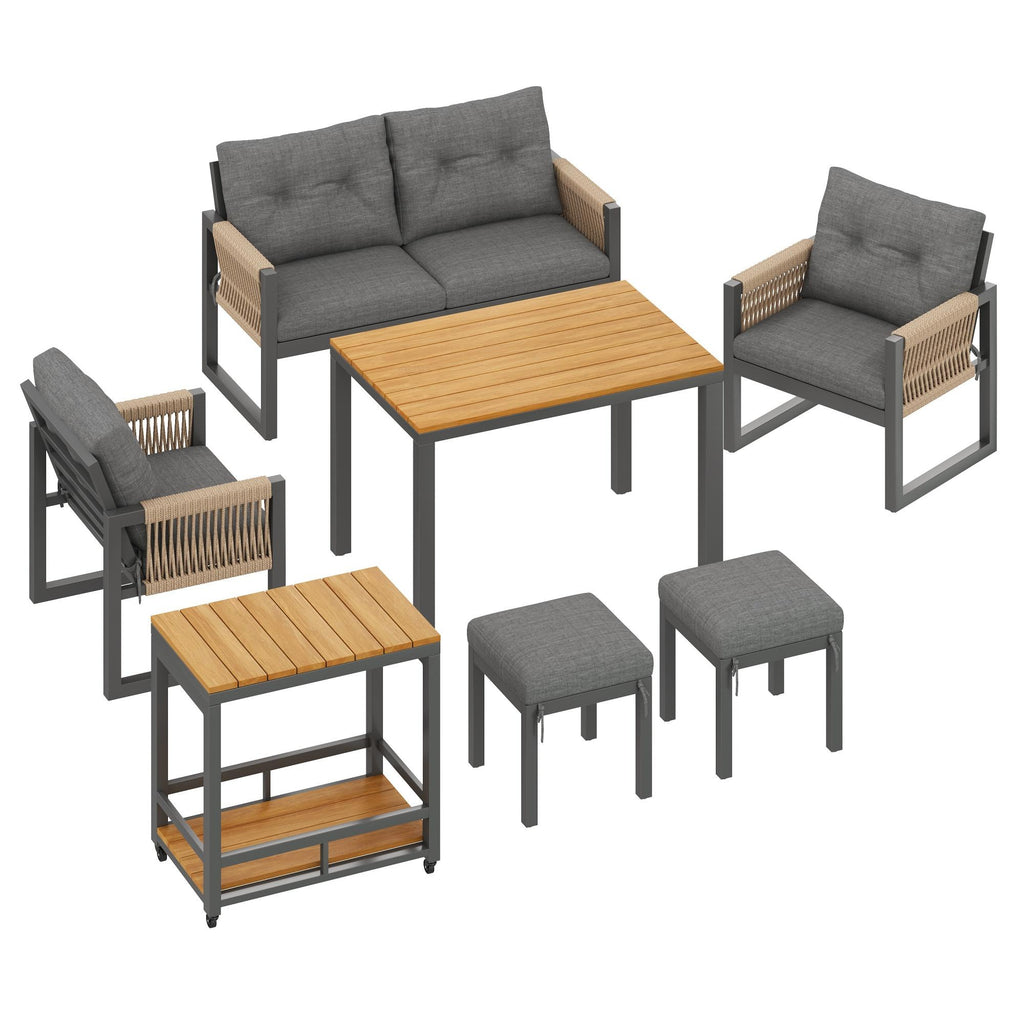 Solarias Ensemble canapé d'extérieur moderne, table amovible, accoudoirs tressés et coussins d'assise épais, Gris+Couleur na