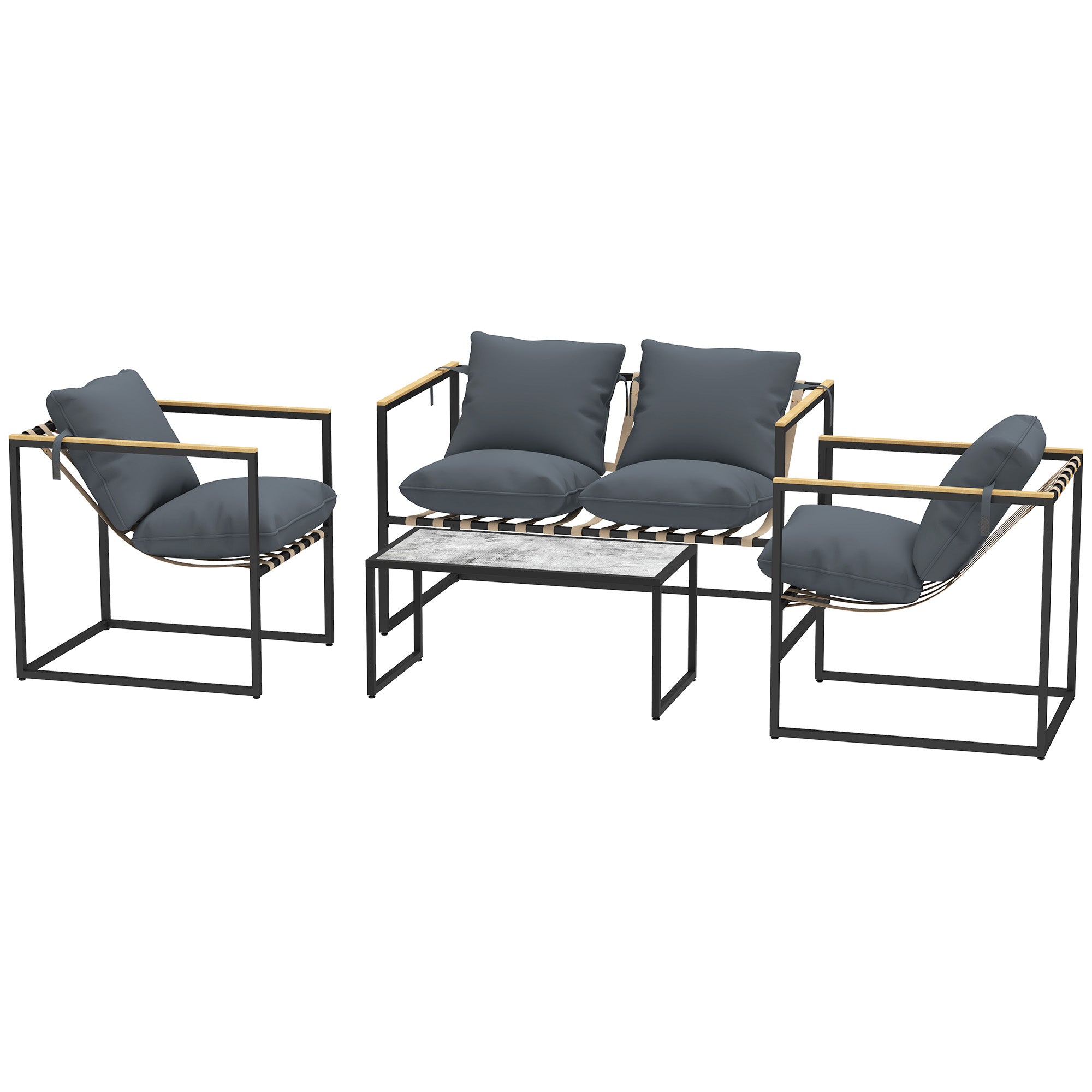 Solarias Ensemble de meubles de jardin 4 pièces, ensemble de mobilier extérieur, 2 fauteuils, canapé 2 places, 1 table, remb
