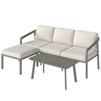 Solarias Ensemble de Jardin Extérieur de 3 Pièces avec Canapé 3 Places Repose-pieds Table Basse et Coussins Marron et beige